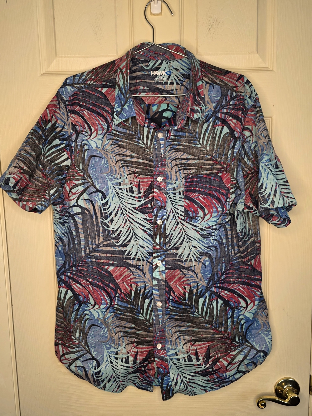 Tony Hawk Men’s Short-Sleeve Tropical Button-Up Shirt - Blue & Red